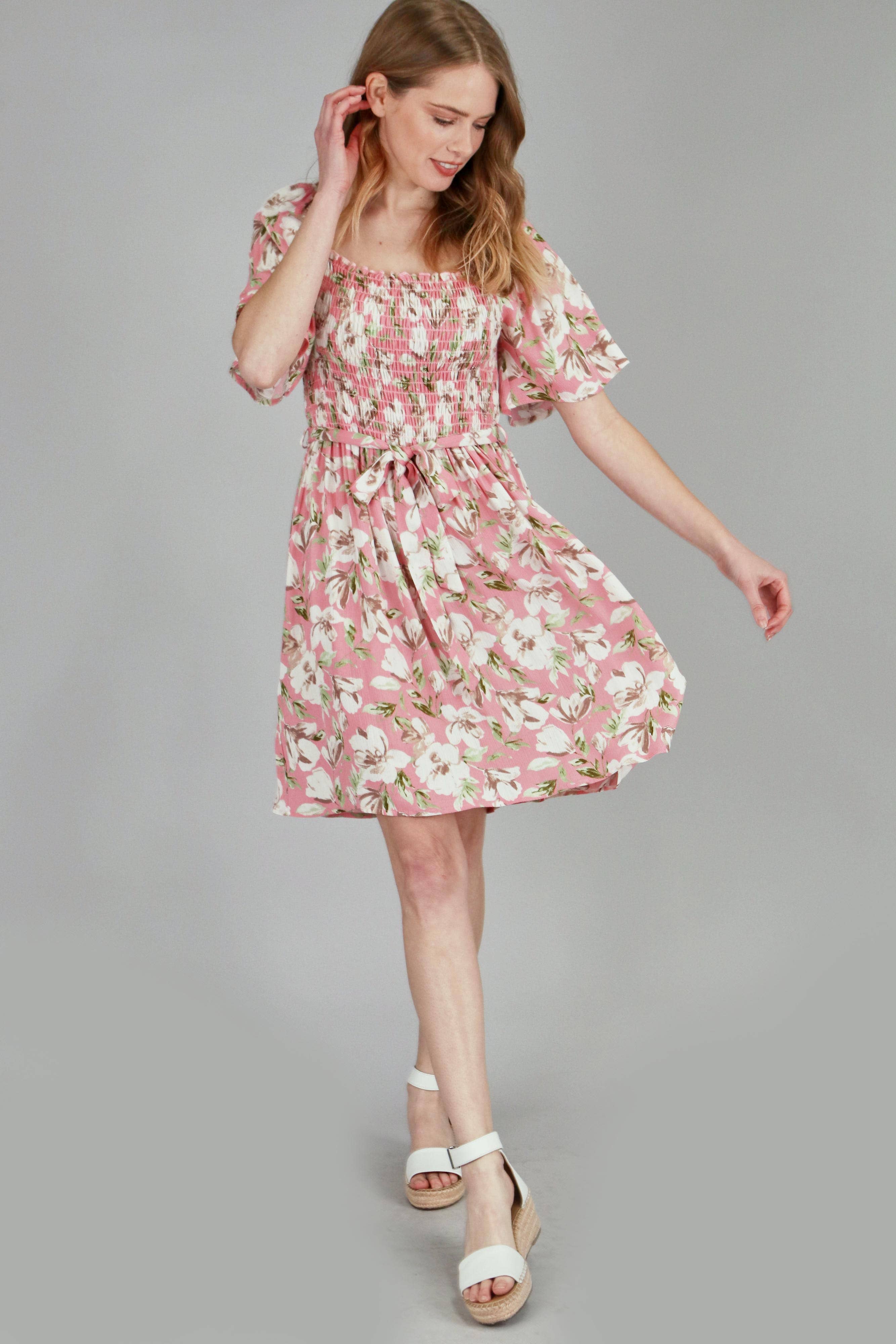 P.S Kate – wholesale Dress – Women's – 🔎Floral print woven smocking dress (P17914-PLUS)5