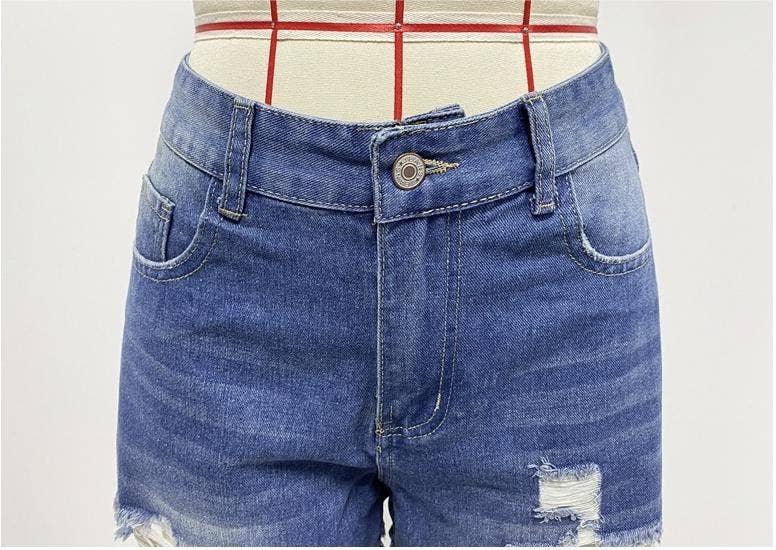 Blauw Blauw gewassen spijkershort met scheuren XYK006 voor groothandel op Faire8