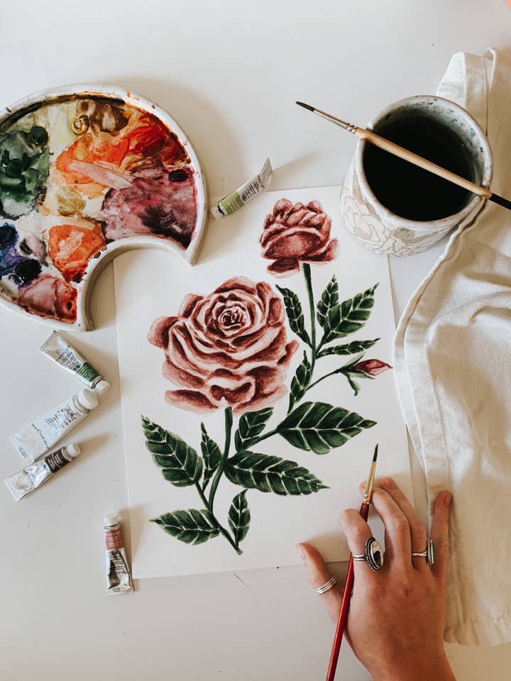 Dusty Garden Rose Watercolor Print for wholesale by MacaelaMade