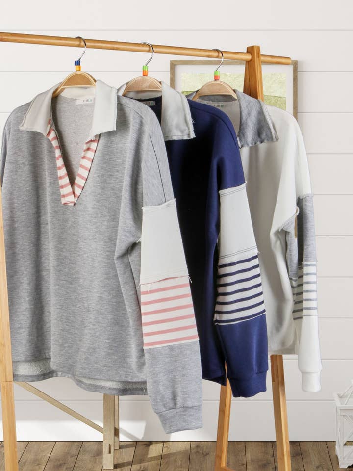 color block collar top 7032 for wholesale by P.S Kate