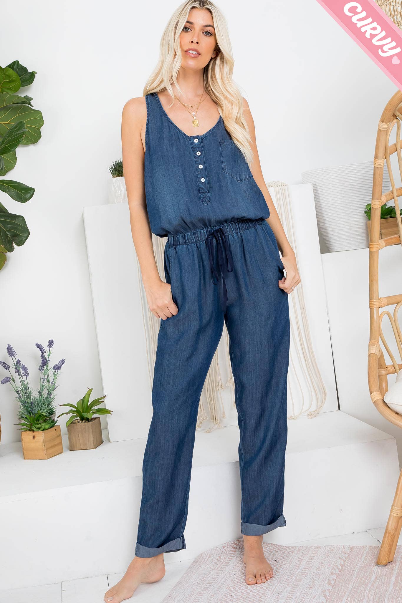 MEZCLILLA MONO DE MEZCLILLA DE UNA PIEZA CON BOTONES EN LA PARTE DELANTERA DE TALLA GRANDE de venta al por mayor en Faire19