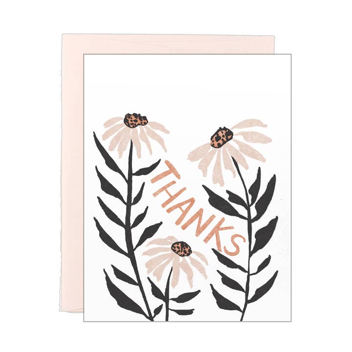 Thanks - Coneflower - Letterpress Card for wholesale by Lake Erie Design Co.