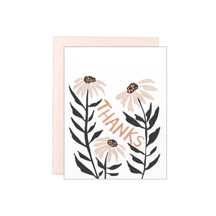 Thanks - Coneflower - Letterpress Card for wholesale by Lake Erie Design Co.