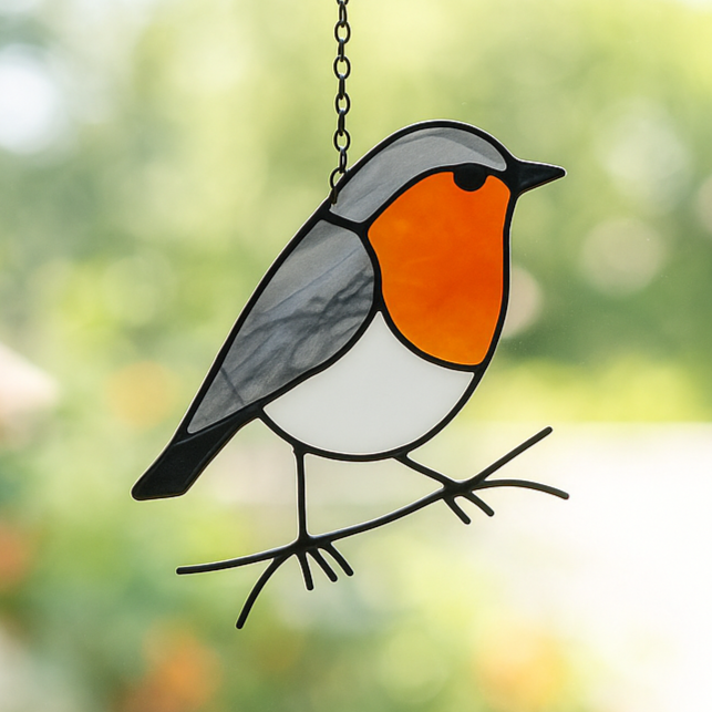 Sienna Glass – wholesale Suncatcher – Hanging Stained Glass Bird - Robin0