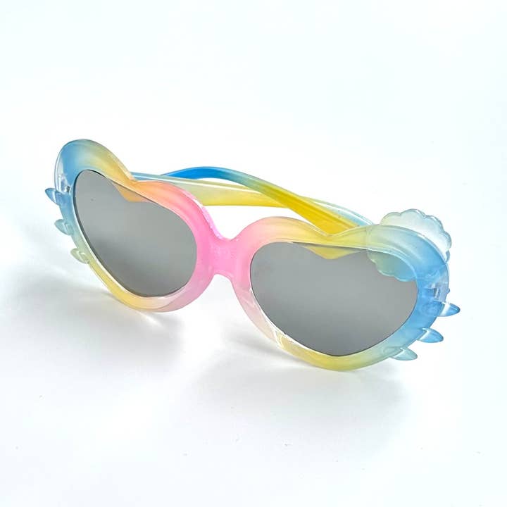 Heart Rainbow Kids Sunglasses Mirror Lens Blue Pink Yellow for wholesale by iconic mi