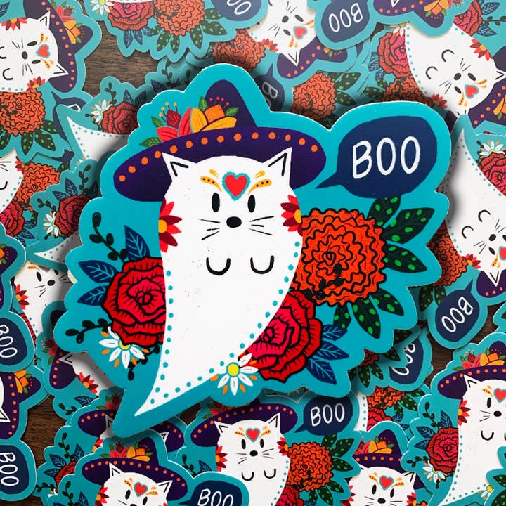 Boo Cat Sticker for wholesale by Pokidi Lab by Blanca Creative
