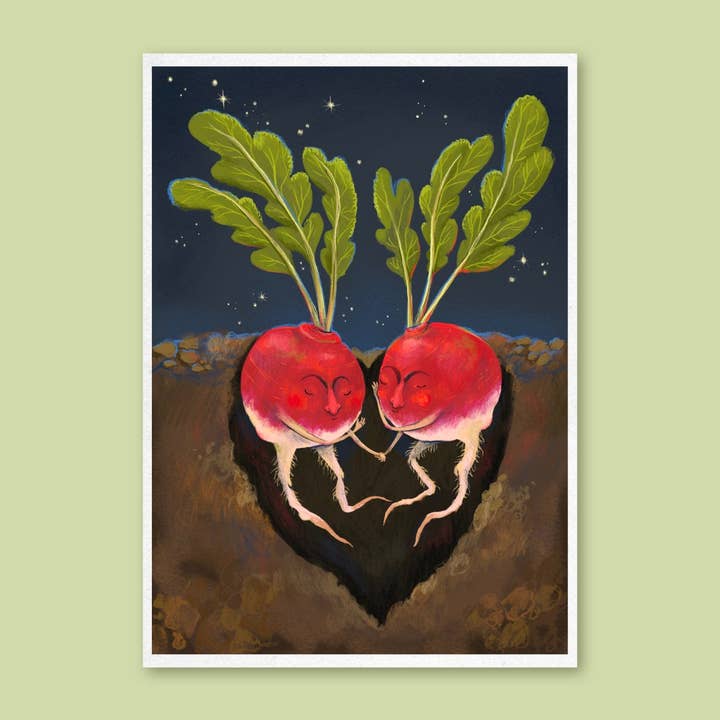 Art Print - Radish Cuddles - Whimsical illustration, wall art and other Purchase Wholesale radiata pine. Free Returns & Net 60 Terms on Faire trending on Faire.