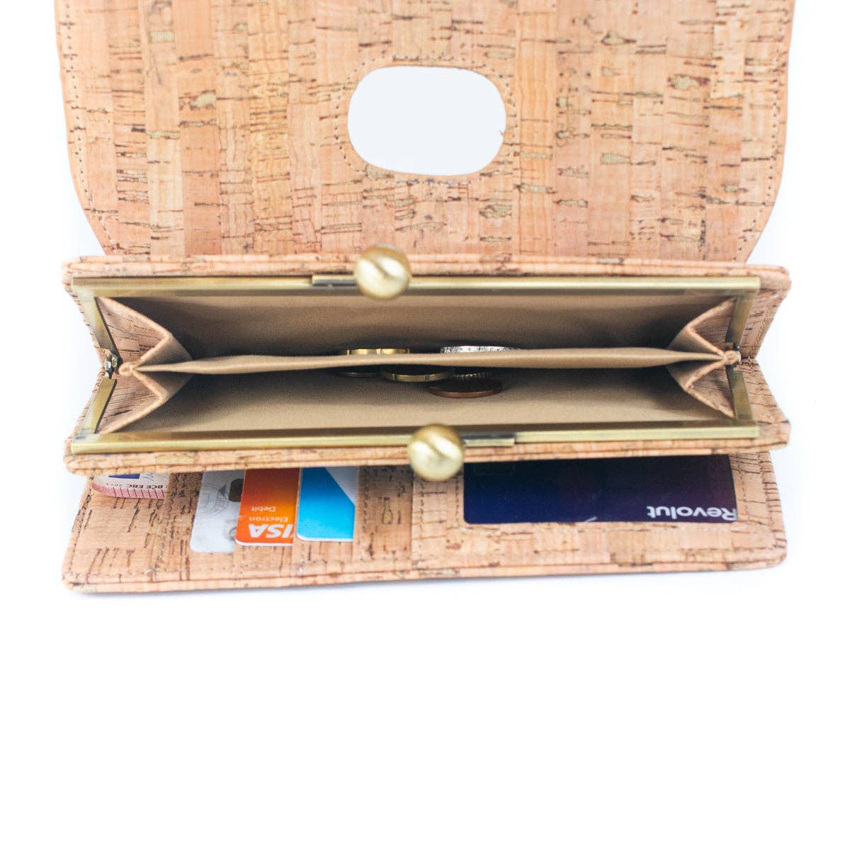Meninas Bonitas Cork - Vente Portefeuille – femme - Portefeuille femme en liège naturel avec fermoir en laiton ancien5