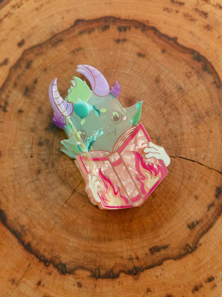 Dragon Reading Spice - Bookish Hair Clip for wholesale by Pinstory