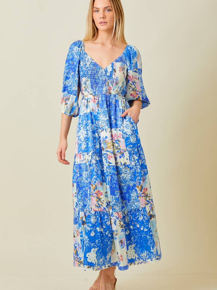 VESTIDO MAXI ESTAMPADO EM CETIM por atacado de Baevely by Wellmade USA