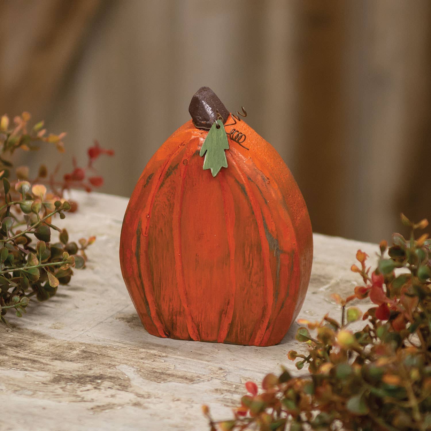 The Hearthside Collection – wholesale Decorative tabletop object – Carved Wooden Primitive Pumpkin Sitter, 5"H1