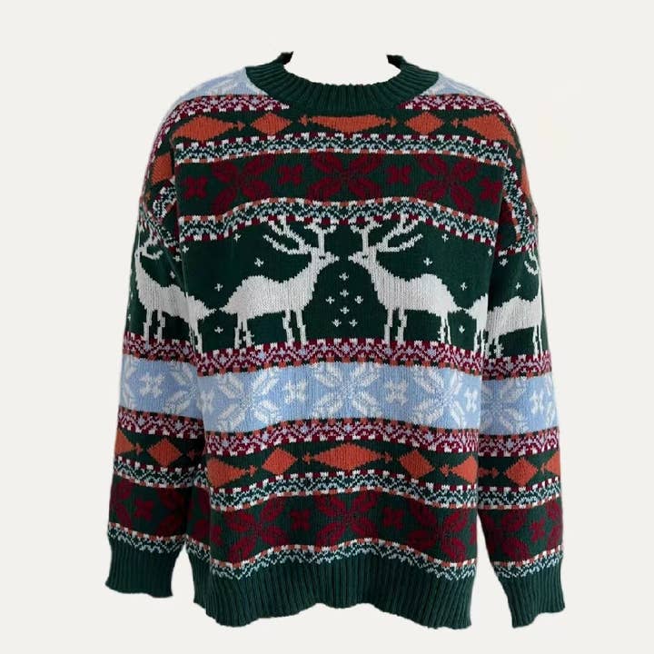 The Moment Collection - Wholesale Knit Sweater - Women's - Warmy Elk Geometric Pattern Long Sleeve Knti Sweater3