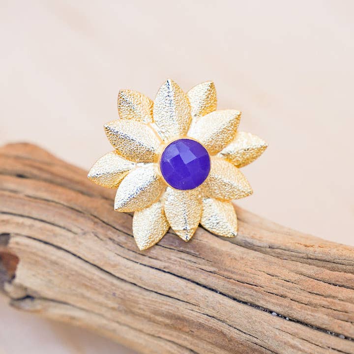 Bali Queen - Wholesale Cocktail/Statement Ring - Dasha Sapphire Bloom Ring