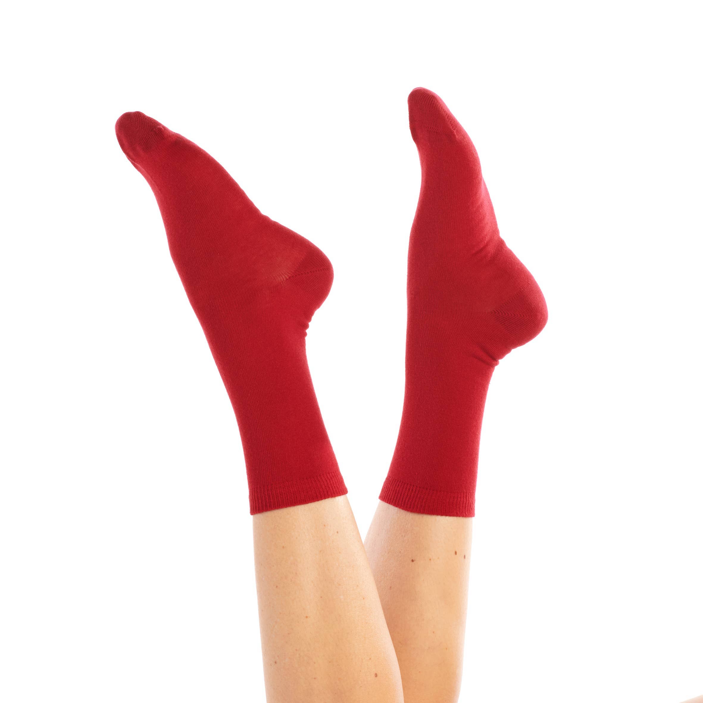 FIL DE JOUR - Wholesale Socks - Women's - Red Organic Cotton Plain Sock0