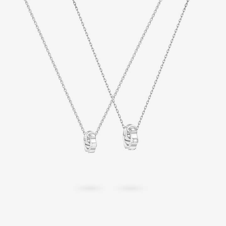 „Infinite Time Lock“ par lover matchende ring halskæder i sterlingsølv for engroshandel hos Fanci Me Jewelry