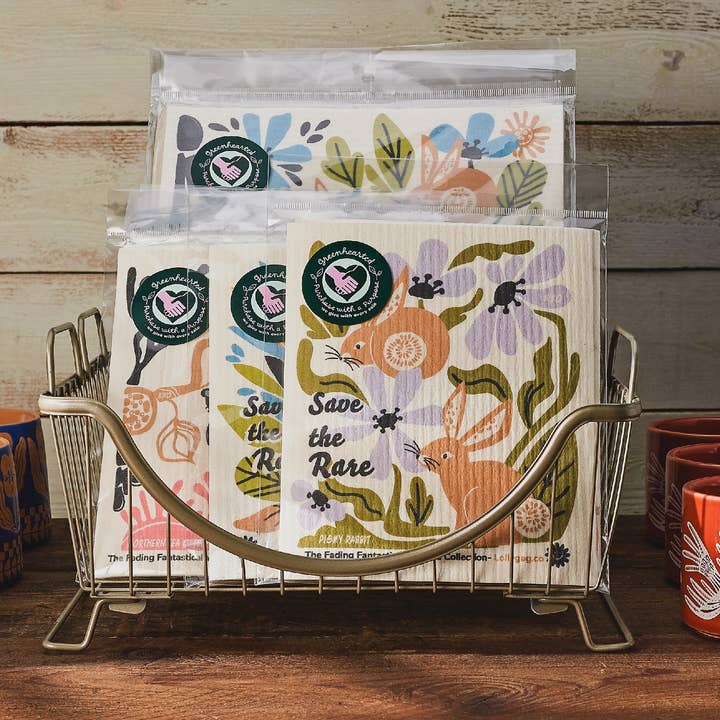 2 Fantastical Rabbit Swedish Dishcloths + Magnetic clip for wholesale by Lollygag