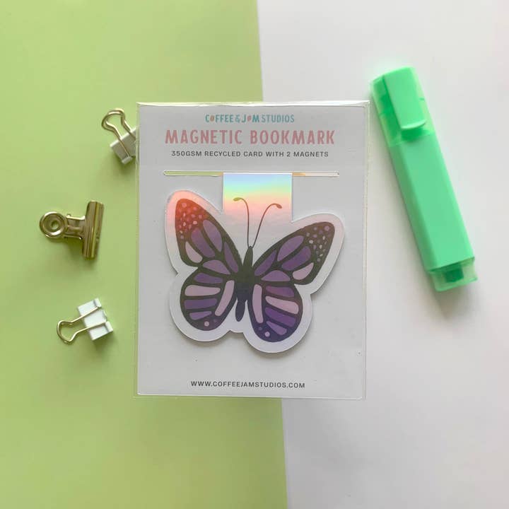 Gothic Purple Butterfly – Recycled Magnetic Bookmark for wholesale by Coffee & Jam Studios