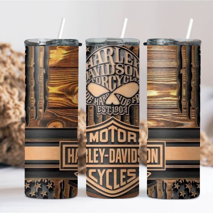 Wooden Motorcycle Tumbler for wholesale by Wicked Flower Creations