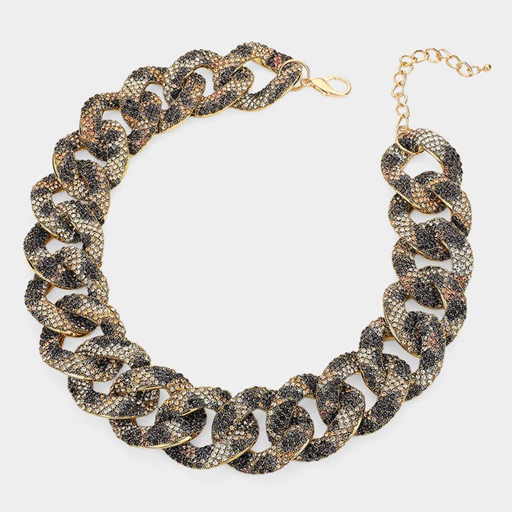 Sensibling Corp. - Wholesale Link & Chain Necklace - Bling Leopard Studded Chunky Chain Necklace