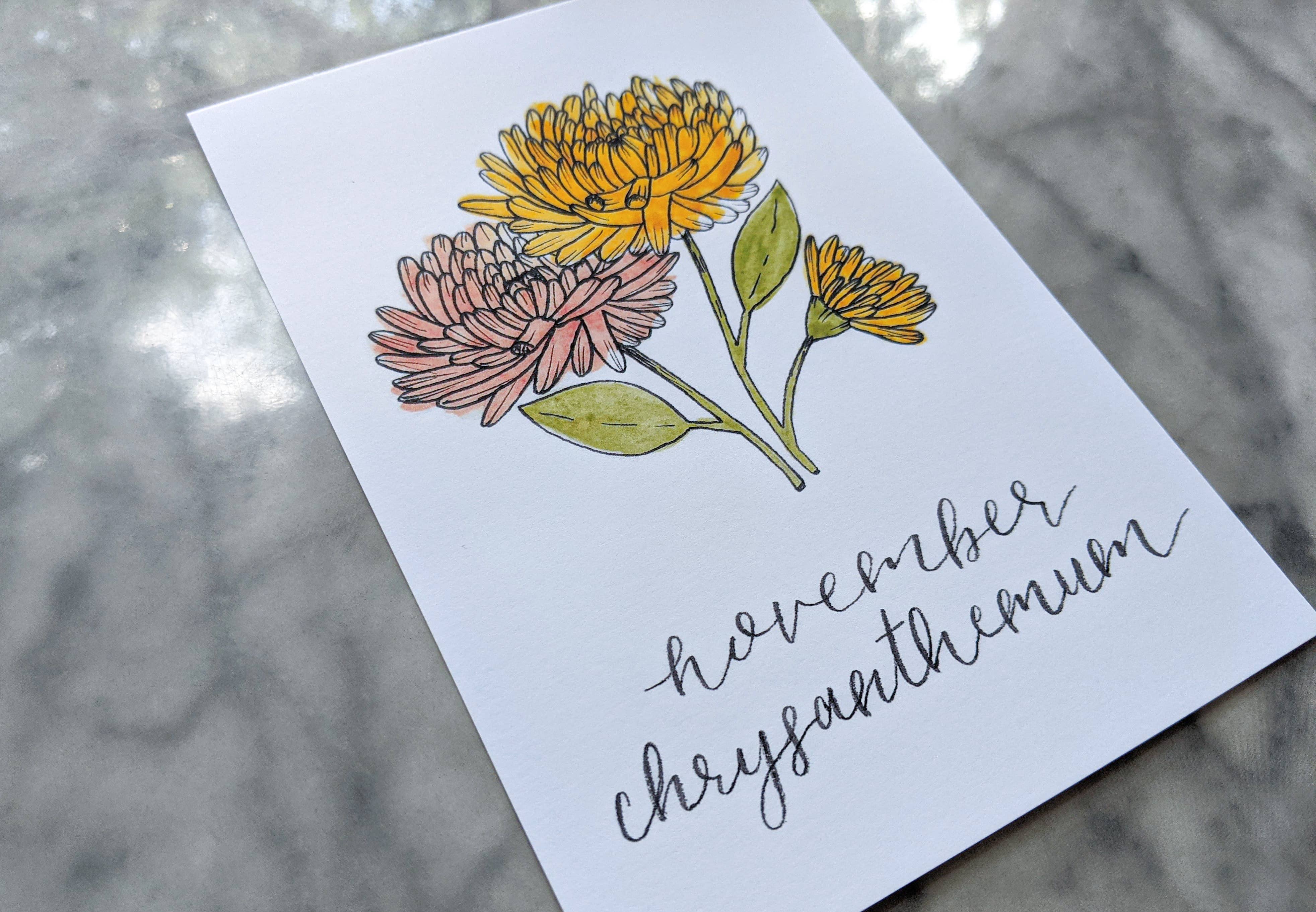 Kallos Ink - Wholesale Art Print - Birth Month Flower Print: November, the Chrysanthemum4