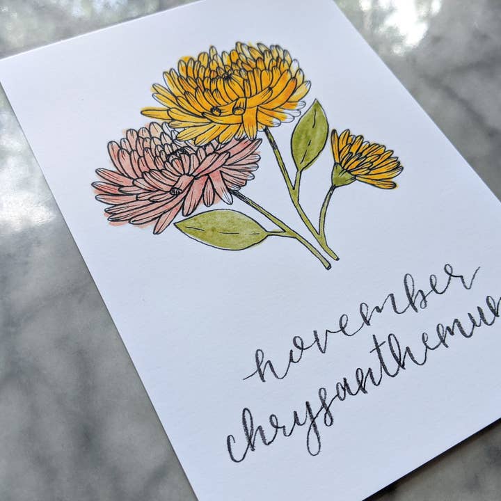 Kallos Ink – wholesale Art print – Birth Month Flower Print: November, the Chrysanthemum4