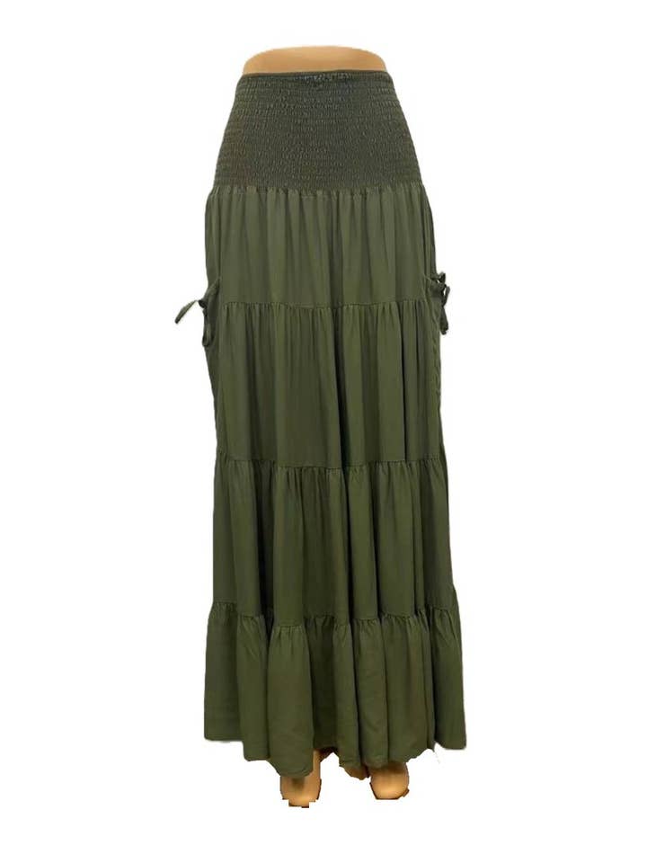 Rosa Clothing - Wholesale Skirt - Women's - Bohemian Loose Plain Pockets Wrap Skirts2