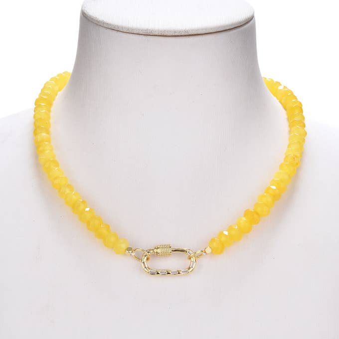 8 mm facettierte gelbe Quarz-Halskette mit Zirkonia-Einlage und Goldverschluss für den Großhandel von TRIVENI USA INC