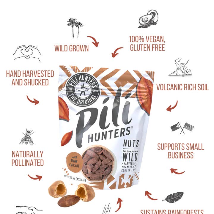 Pili Hunters – wholesale Nötter – Pili jägare rå kakao Pili nötter (1,85 oz)