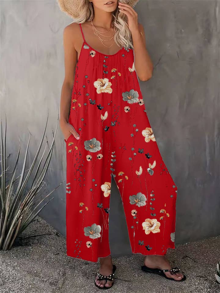 HIDDENBRAND - Wholesale Jumpsuit - Women's - Casual Sleeveless Floral Print Jumpsuit