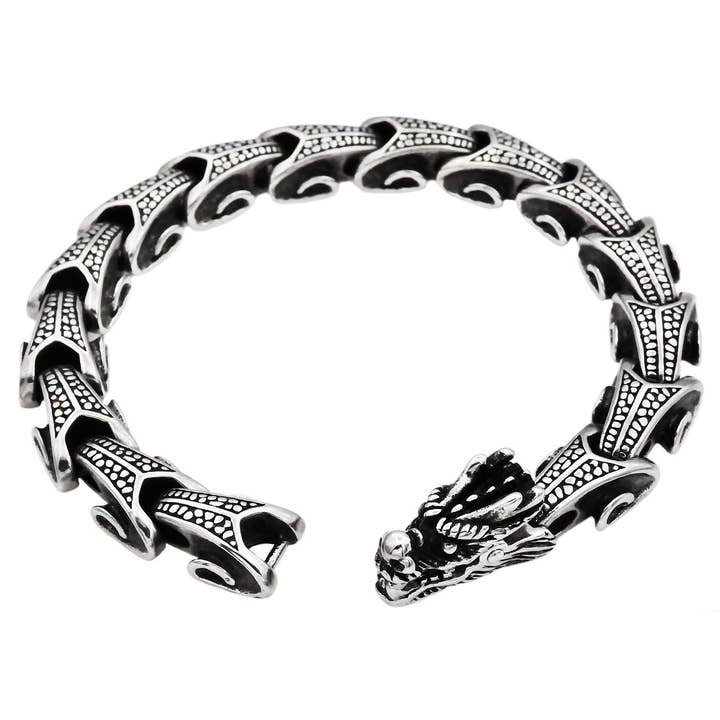 Blackjack Mens Jewelry - Wholesale Link & Chain Bracelet - Mens Stainless Steel Dragon Bracelet