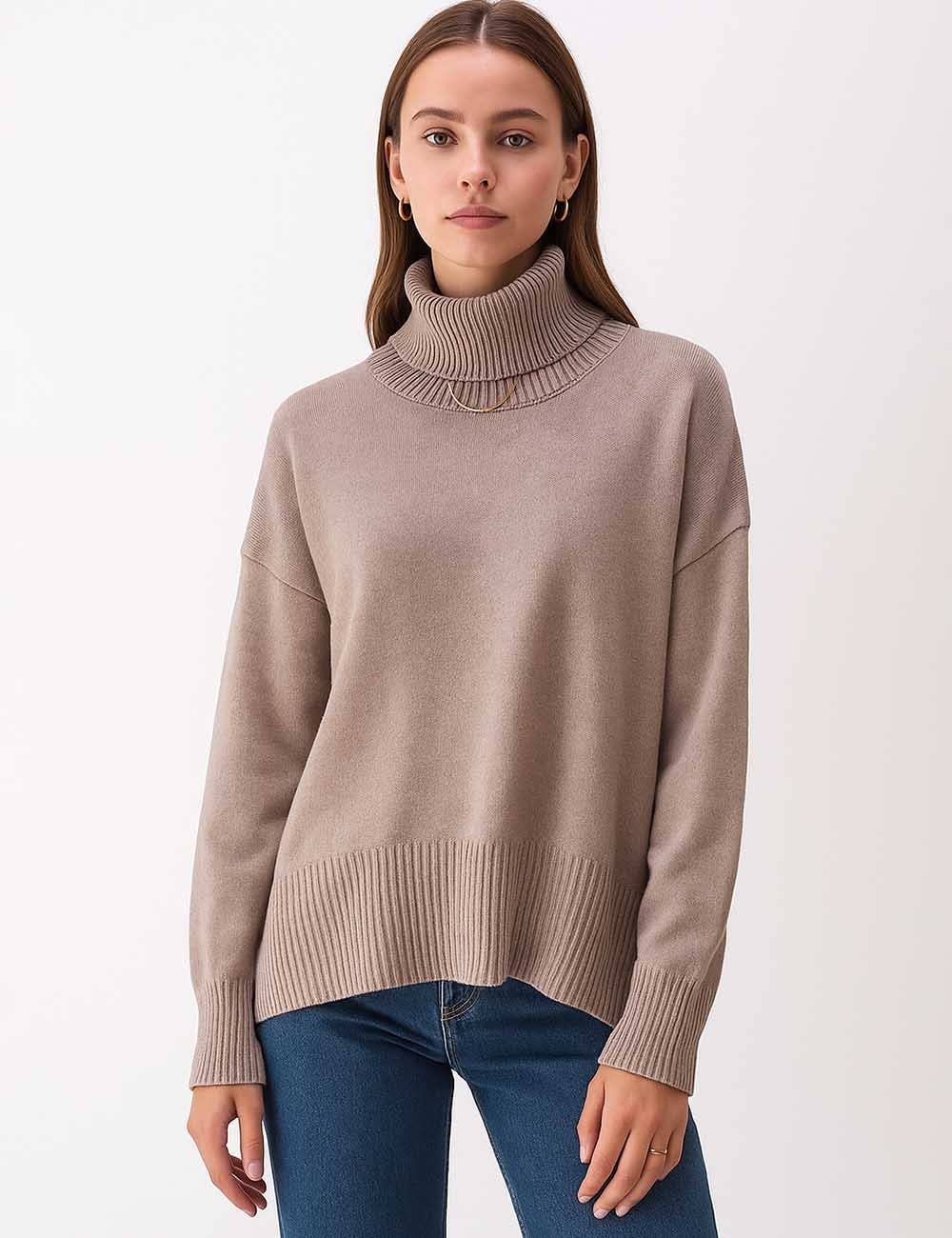 Sweetkama - Venta al por mayor Jersey de punto - Mujer - Suéter de punto para mujer con cuello alto y color sólido 560520