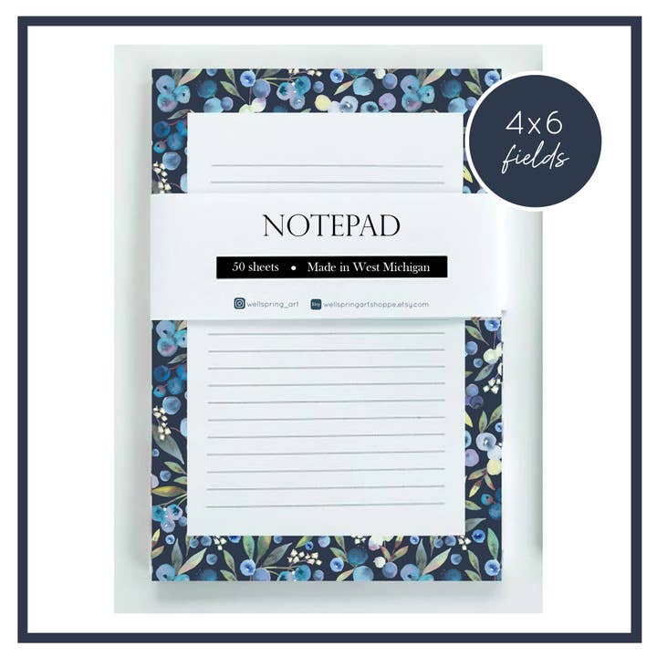 Wellspring Art + Design - Wholesale Notepad - Blueberry Tear-Off Notepad - To-Do List Desk Pad, Stationary3