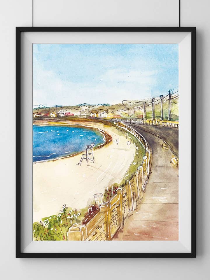 Niantic Boardwalk Watercolor Print: Coastal Connecticut Art for wholesale by KEC Paints