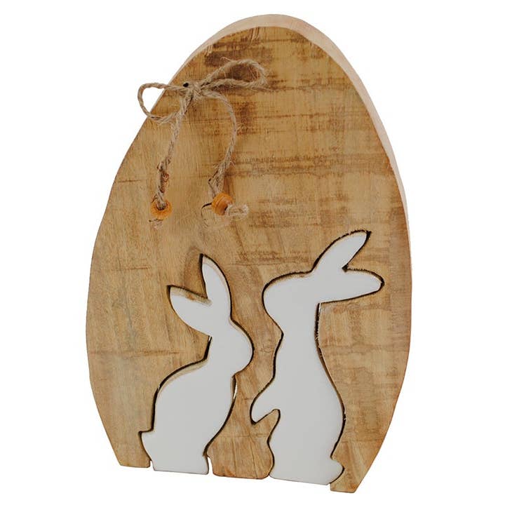 Mango Wood Egg Puzzle with Bunny Rabbit Design - 9.5" for wholesale by Will's Company
