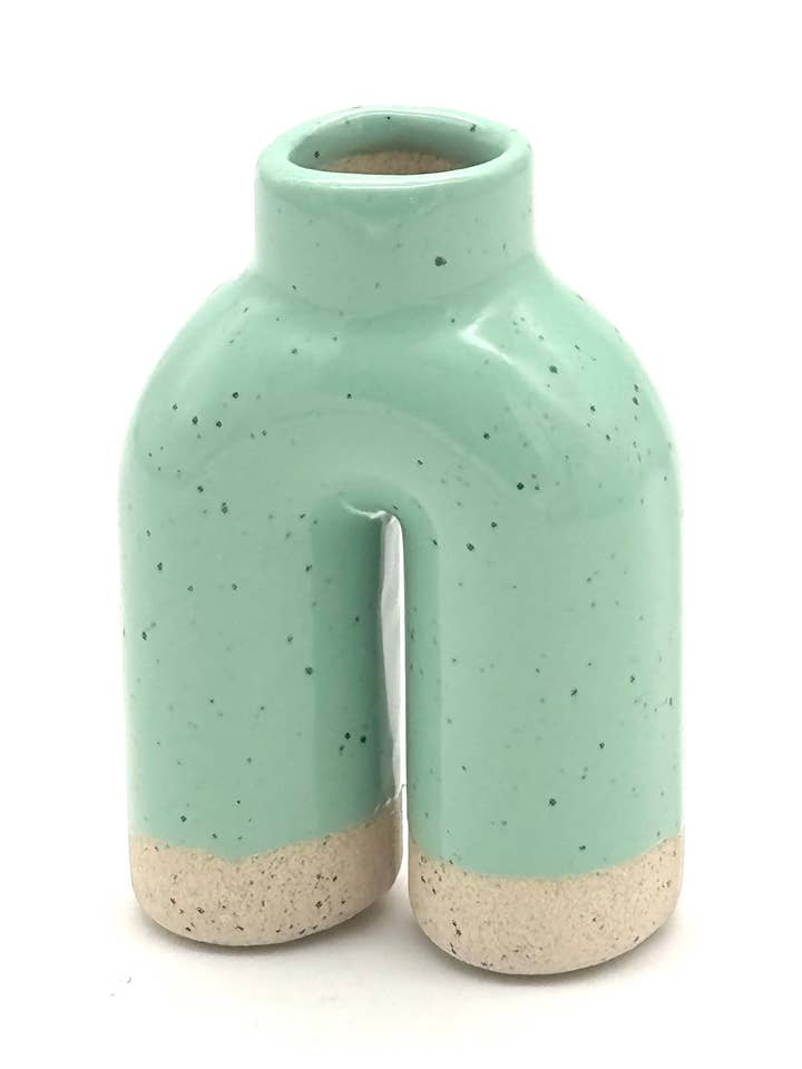 Split Bud Vase in Aqua for wholesale by KEENE POTTERY