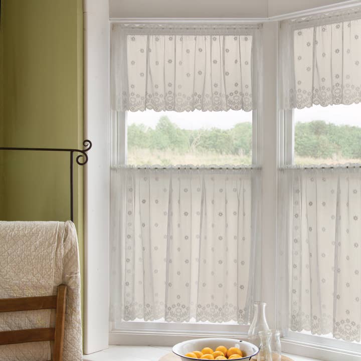 Daisy 60x24 Ivory Lace Tier Curtain for wholesale by Heritage Lace