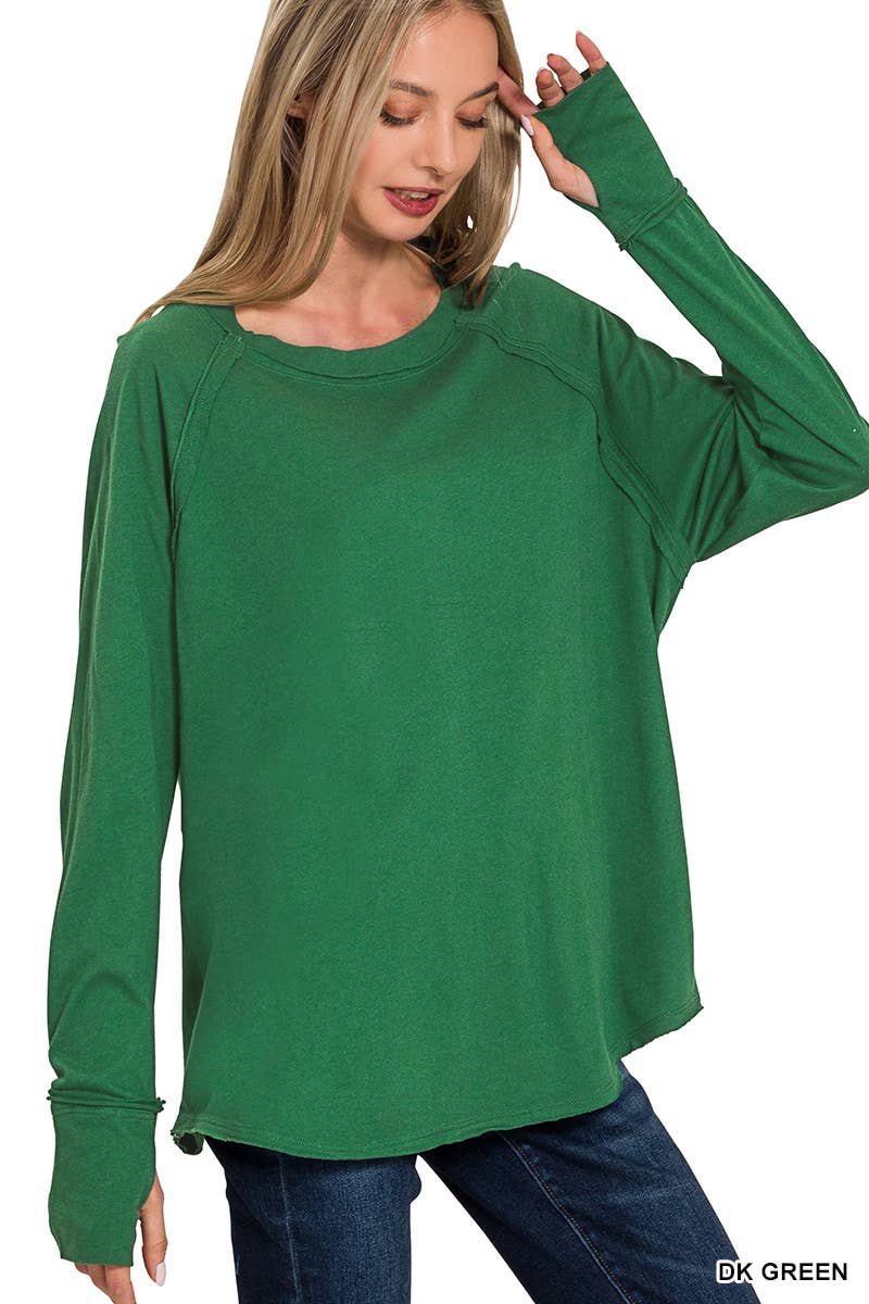 42POPS - Vendita all'ingrosso Maglietta - Donna - Top in cotone con maniche raglan e foro per il pollice SI-2460713