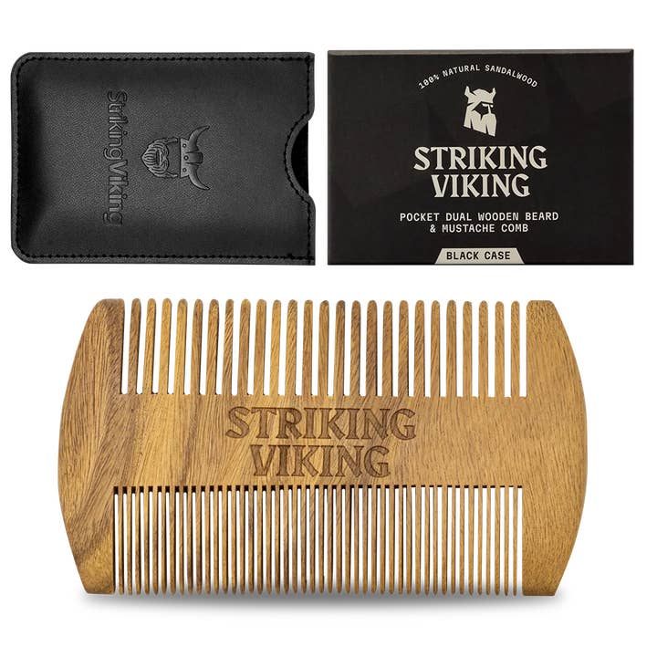 Sandalwood Wooden Beard Comb - Black for wholesale by Striking Viking