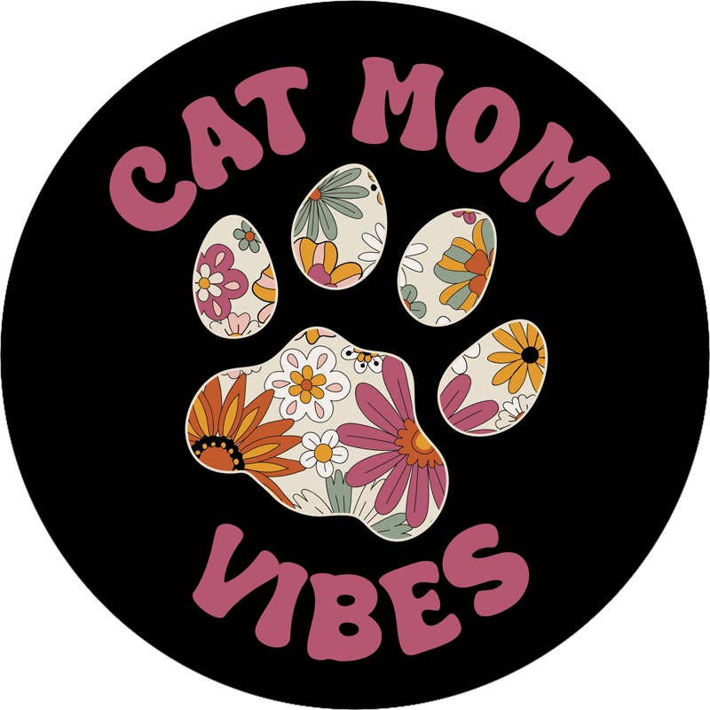 Gift & Garden by Carson - Wholesale Car Coaster - Unisex - "Cat Mom Vibes" Round Car Coaster - Packaged0