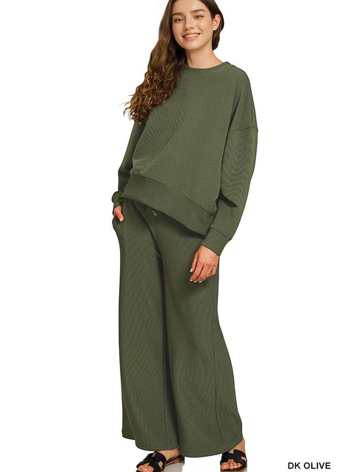 42POPS - Wholesale Lounge Set - Women's - .1017 Ribbed Round Neck Pullover & Pants 2PC Set SI-287246