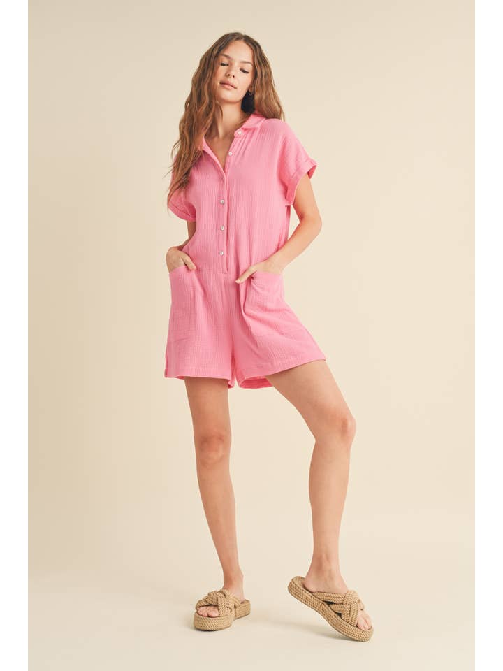 Wishlist Apparel - Wholesale Romper - Women's - GAUZE BUTTON-UP ROMPER / WL23-8354