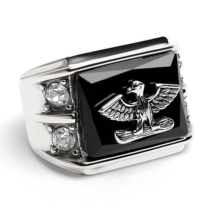 Military Eagle CZ Stone Accents Stainless Steel Ring for wholesale by WJW