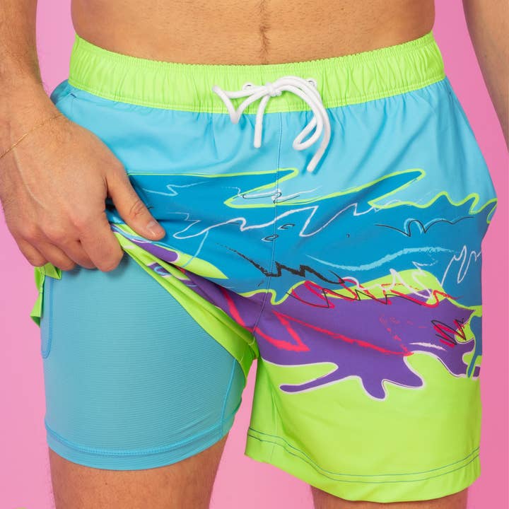 The Snack Shack | Retro Neon Ball Hammock® Pouch 8" Swim Trunks for wholesale by Shinesty, Inc