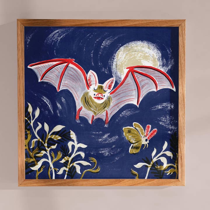 Bat and Moth – Wildlife Art Print for wholesale by Hayley Wells Illustration