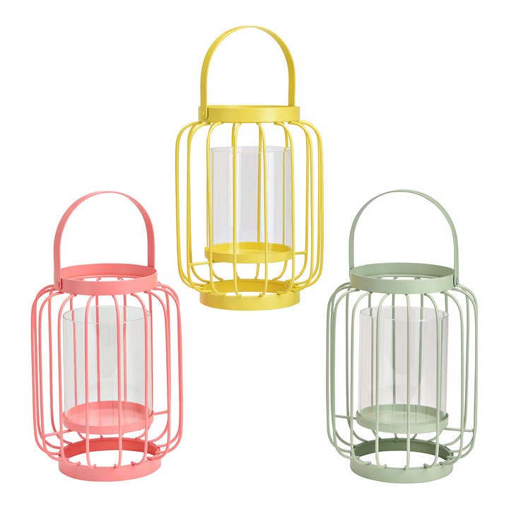 Lanterne en métal/verre, triple, jaune/rose/vert (L/H/P) 16x30x16cm pour la vente par Wurm