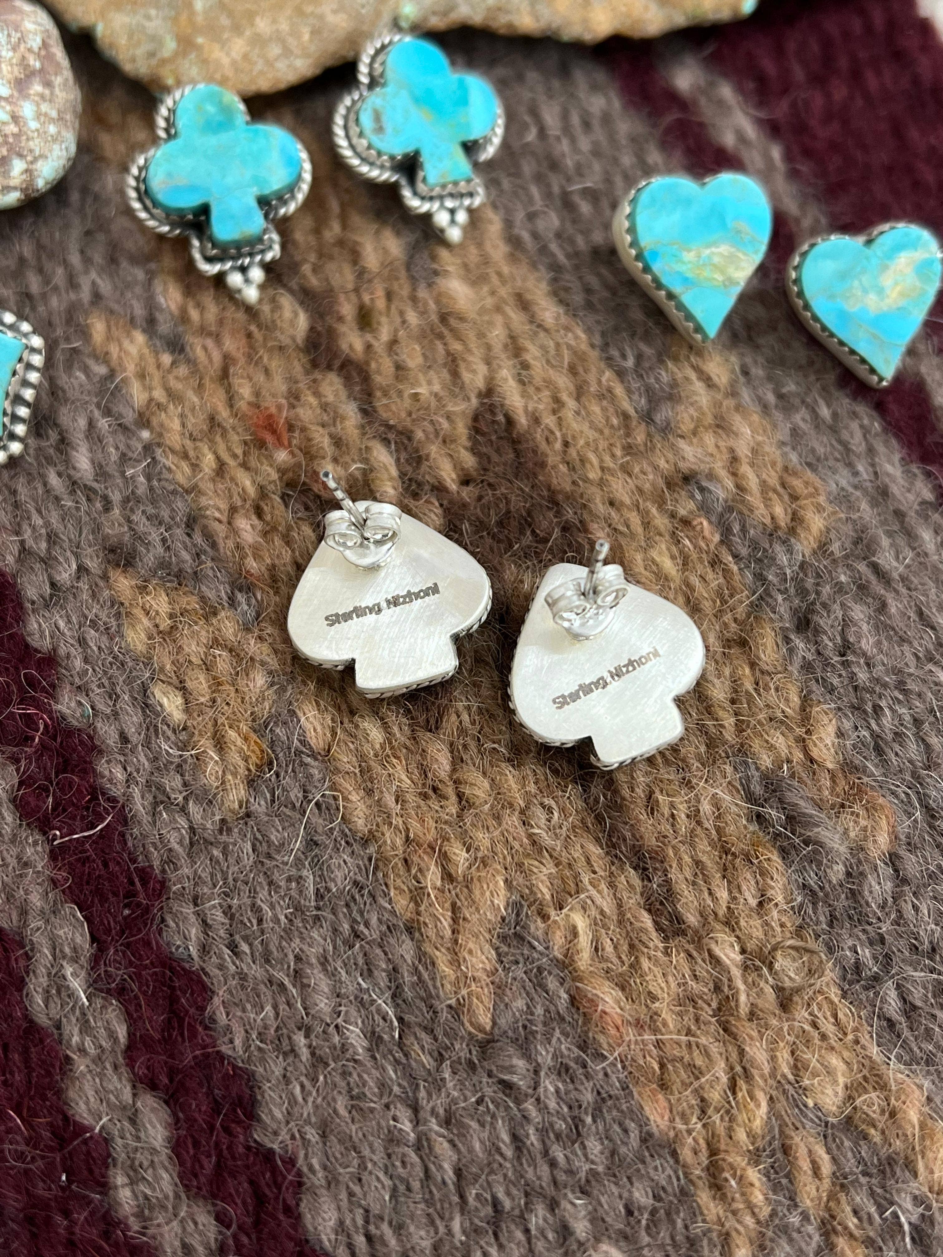 Nizhonitradersllc – wholesale Stud/post earrings – Handmade Sterling Silver Kingman Turquoise Post Studs with Signed Nizhoni1