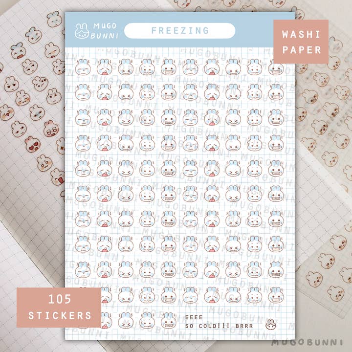 Bunmoji Sticker Sheets Freezing for wholesale by Mugobunni