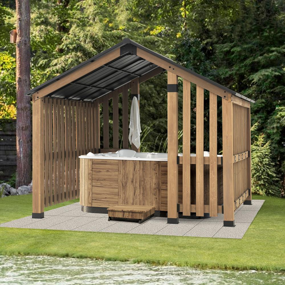 Giniverse108 - Wholesale Outdoor Ornament/Decor - Sienna Outdoor Cedar Wood Framed Hot Tub Gazebo with Steel Hardtop, Matte Black1