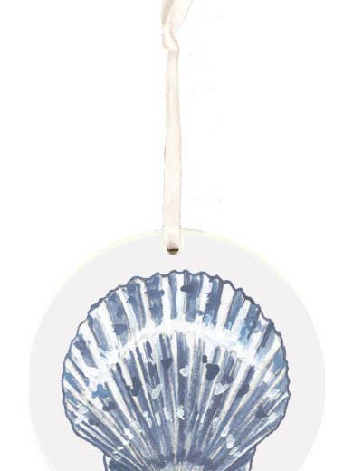 Blå muslingeskal ornament, strand juledekoration, kammusling for engroshandel hos Faith and Franklin