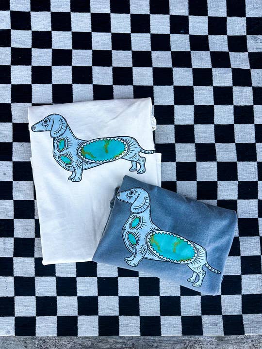 Maglietta Grafica Bassotto Turchese per la vendita all'ingrosso da parte di MAGNOLIA MILL